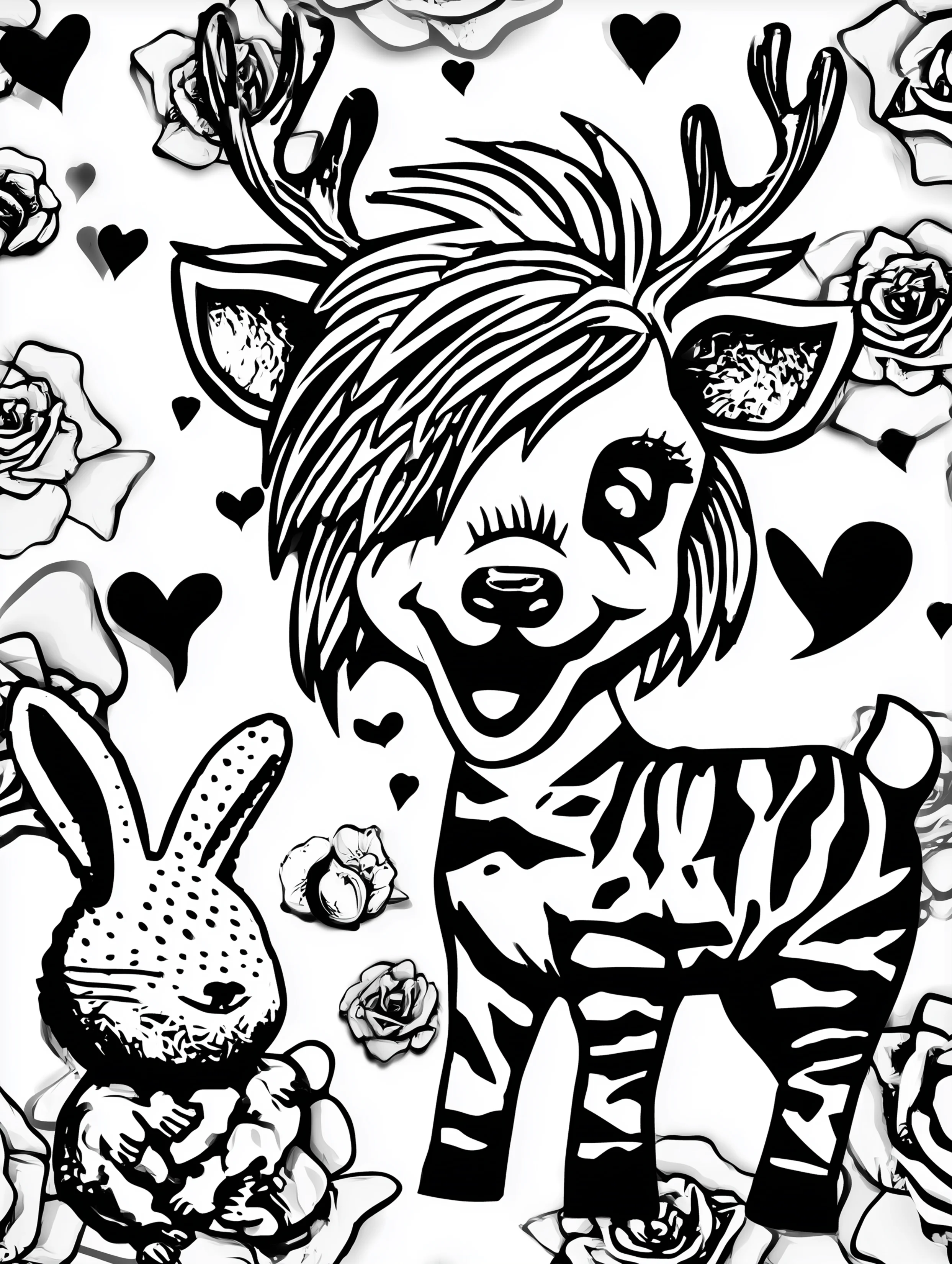 Free printable reindeer coloring page for adults featuring an excited reindeer